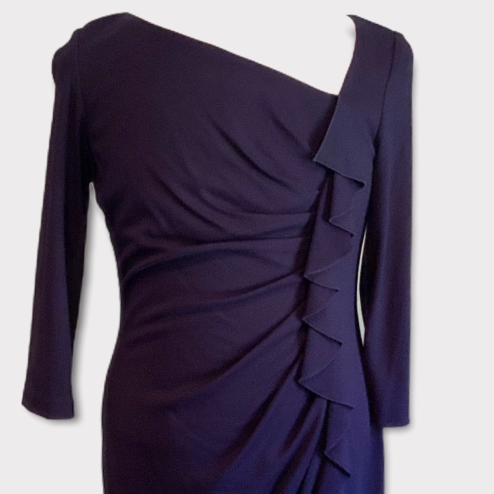 Suzi Chin Maggy Boutique Dress Nipped Waistline Asymmetrical Neckline Size 14